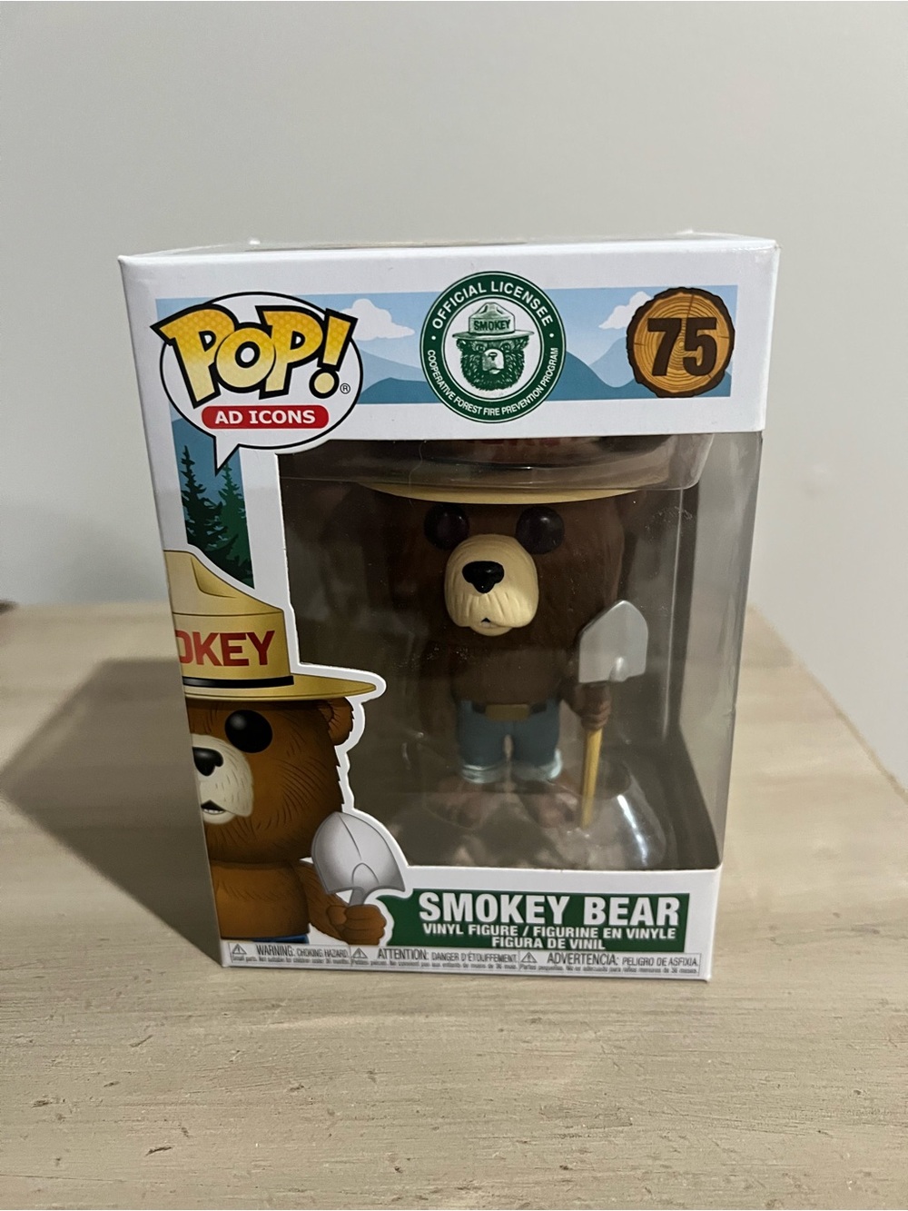 Funko Smokey Bear 75 Pop! Figure with Yellow Sign and Blue Pants NEW in Box
